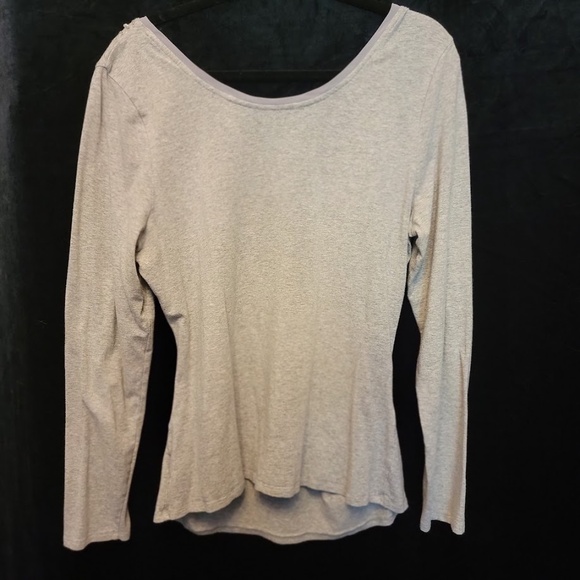 WHBM Long-Sleeved, Ruched-Waist Gray Cotton Top w/ Beaded Neckline - Sz. XL - Picture 5 of 6